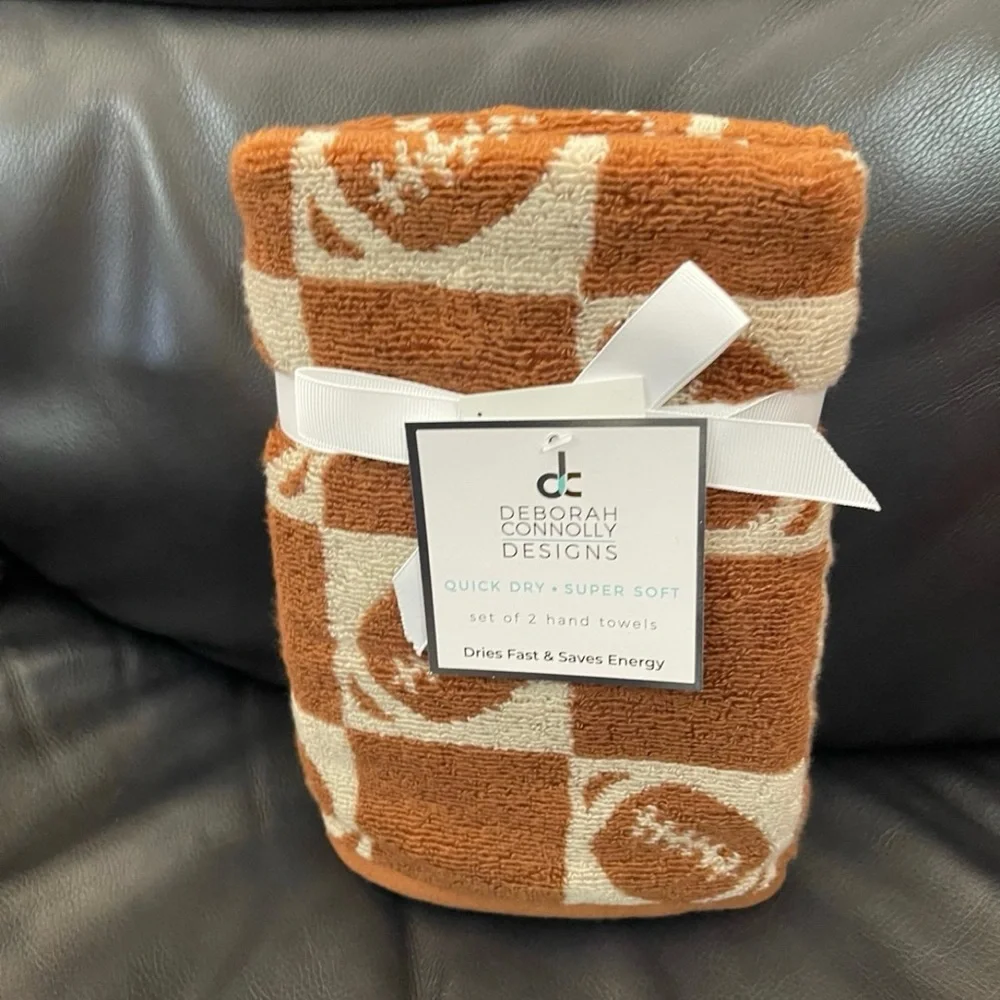 DEBORAH CONNOLLY DESIGNS FOOTBALL Hand Towels, Set of 2